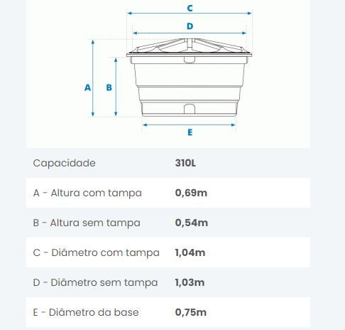 CAIXA D'AGUA 310L POLIETILENO FORTLEV