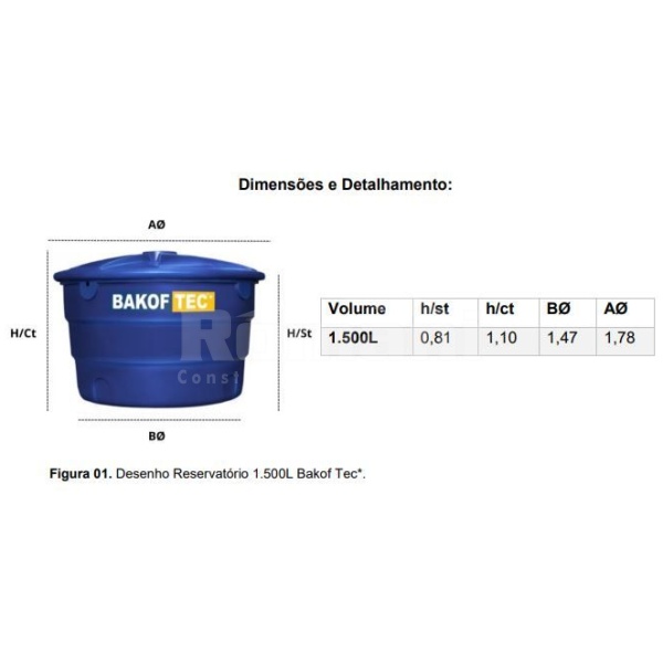 CAIXA D'AGUA 1500L POLIETILENO COM TAMPA BAKOF