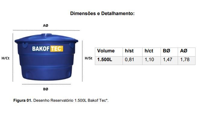 CAIXA D'AGUA 1500L POLIETILENO COM TAMPA BAKOF