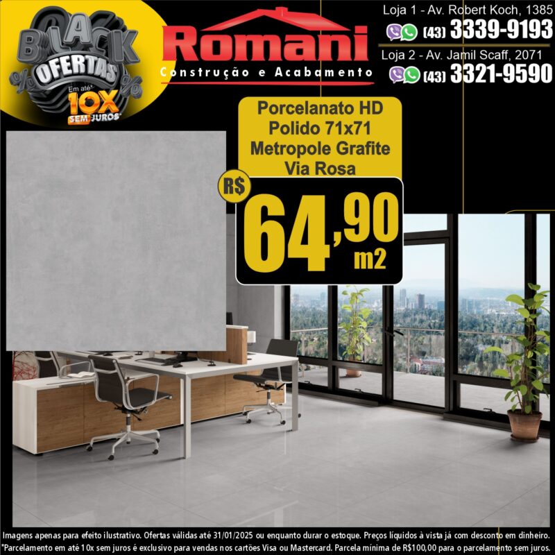 metropole grafite polido 71x71