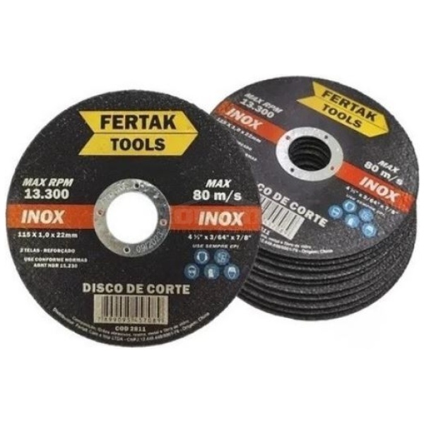 DISCO CORTE INOX 115MM 4.1/2 1,0 22MM FERTAK 2811