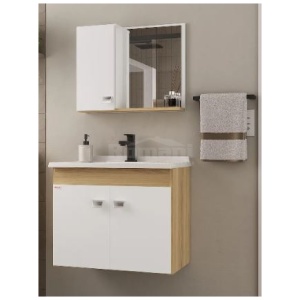 KIT ECONOMICO SUSPENSO 85111 BRANCO/CARVALHO 60CM FABRIBAM (CUBA/ESPELHEIRA/ARMÁRIO)