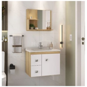 KIT GABINETE + ESPELHEIRA SMART SUSPENSO 60CM CARVALHO FABRIBAM