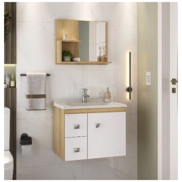KIT GABINETE + ESPELHEIRA SMART SUSPENSO 60CM CARVALHO FABRIBAM