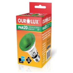 LAMP HALOGENA PAR20 127V 50W 30. VERDE OUROLUX 01348