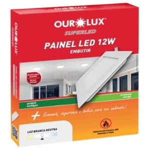 PAINEL LED QUAD EMBUTIR 12W 2700K BIVOLT OUROLUX 03209A
