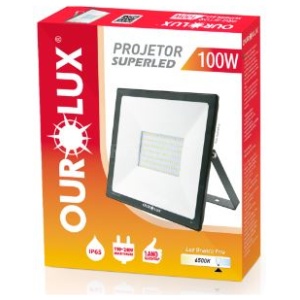 PROJETOR LED SLIM 100W BIV PRETO 6500K OUROLUX 03267