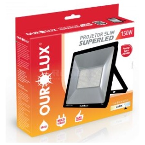 PROJETOR LED SLIM 150W BIV PRETO 6500K OUROLUX 03268