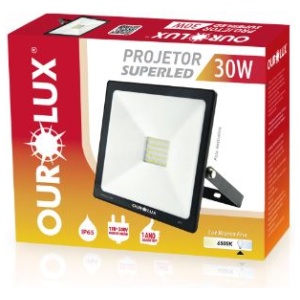 PROJETOR LED SLIM 30W BIV PRETO 6500K OUROLUX 03263