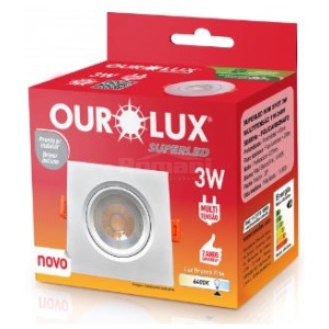 SPOT QUADRADO 3 W FRIA 6400K LED OUROLUX 05612