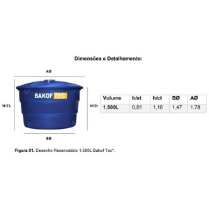 CAIXA D'AGUA 1500L POLIETILENO COM TAMPA BAKOF