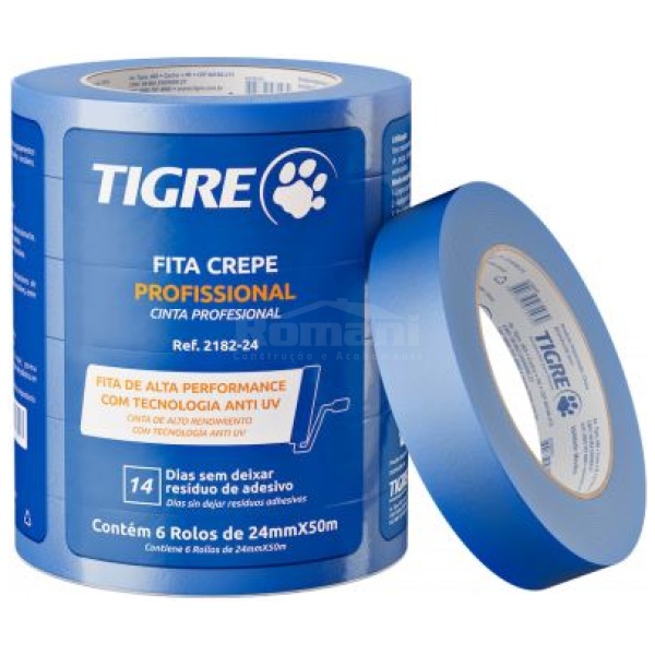 FITA CREPE AZUL PROFISSIONAL AINTI-UV 24MMX50M TIGRE 62182024