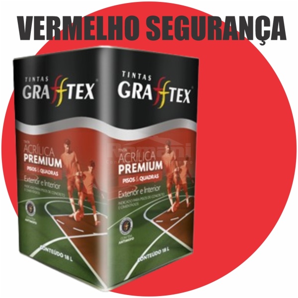 TINTA ACRILICA FOSCA PISOS E QUADRAS PREMIUM 18L VERMELHO SEGURANÇA GRAFFTEX