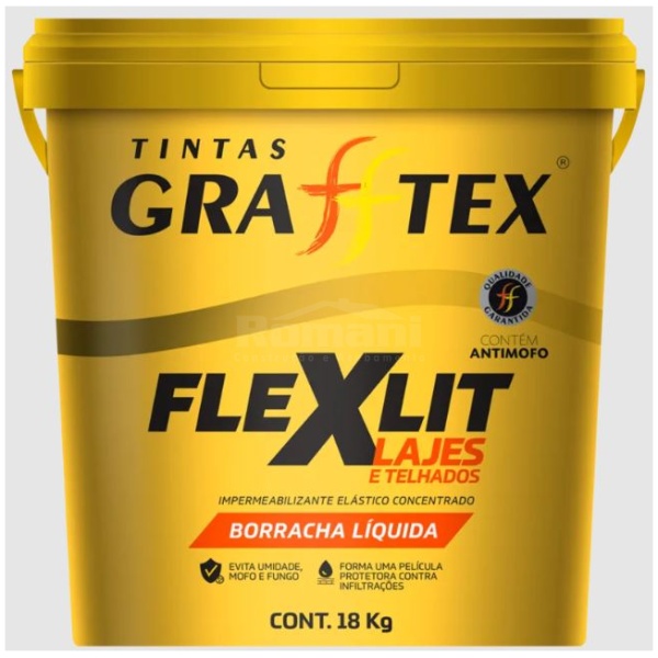 FLEXLIT FLEX PAREDE LAJES TELHAS BORRACHA LIQUIDA 18L GRAFFTEX IMPERMEABILIZANTE TÉRMICO