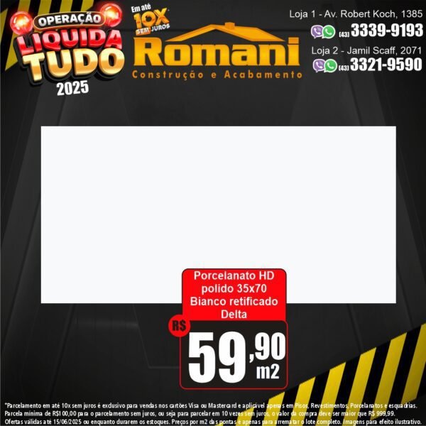 REVEST. PORC. RET. 35X70 BIANCO POLIDO DELTA 1,97