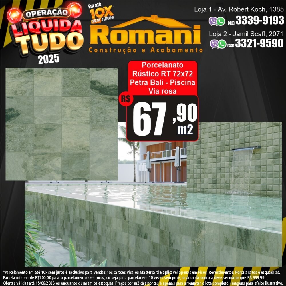 PORCELANATO PETRA BALI 72X72 GRANILHADO VIA ROSA 2,59MT