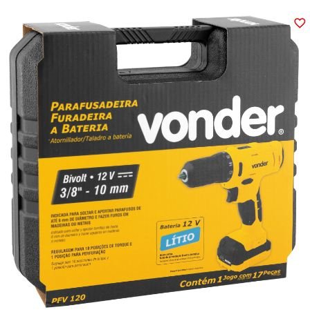 PARAFUSADEIRA E FURADEIRA BATERIA 12V PFV120 BIVOLT VONDER 6001100120