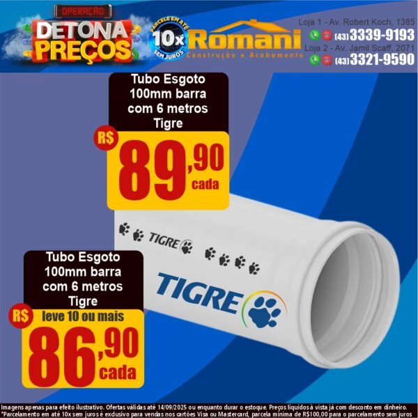 TUBO ESGOTO PVC 100MM BARRA 6M ( TIGRE )