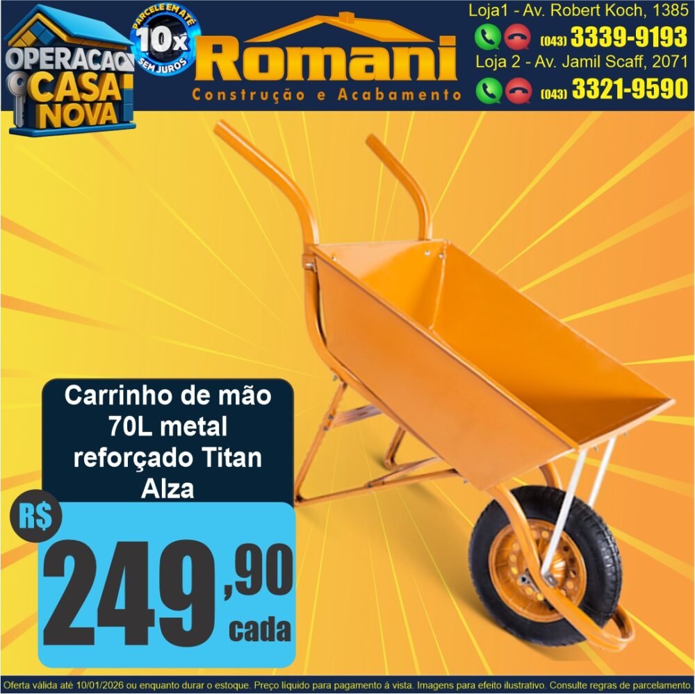 CARRINHO DE MAO CARRIOLA REFORCADA 70L GRANDE BARATA OFERTA PROMOCAO COM PNEU PROFISSIONAL ALZA TITAN METAL