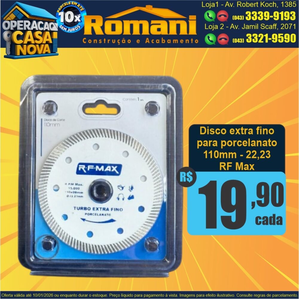 Disco extra fino PARA PORCELANATO 110MM 22,23 ESTILO SIMILAR CORTAG 60863 RF MAX PROMOCAO OFERTA BARATO