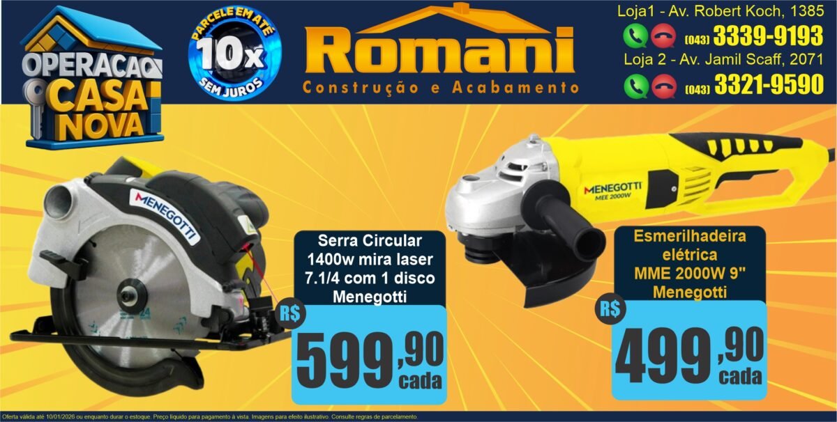 GR_ESMERILHADEIRA 9 ELETRICA 2000W MENEGOTTI OFERTA PROMOCAO BARATA + SERRA CISCULAR 1400W