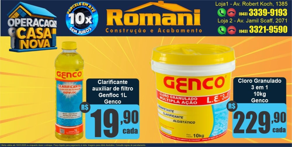 GR_cloro granulado 3 em 1 genco balde 10kg oferta promocao barato + CLARIFICANTE GENFLOC 1L