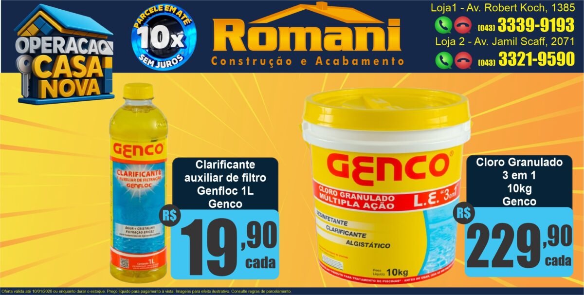 GR_cloro granulado 3 em 1 genco balde 10kg oferta promocao barato + CLARIFICANTE GENFLOC 1L