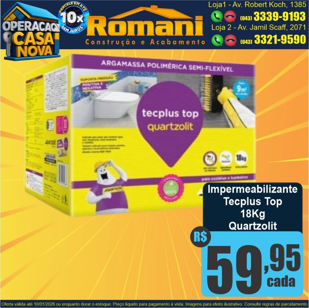 IMPERMEABILIZANTE TEC PLUS TOP 18KG QUARTZOLIT PROMOCAO OFERTA - SIKATOP