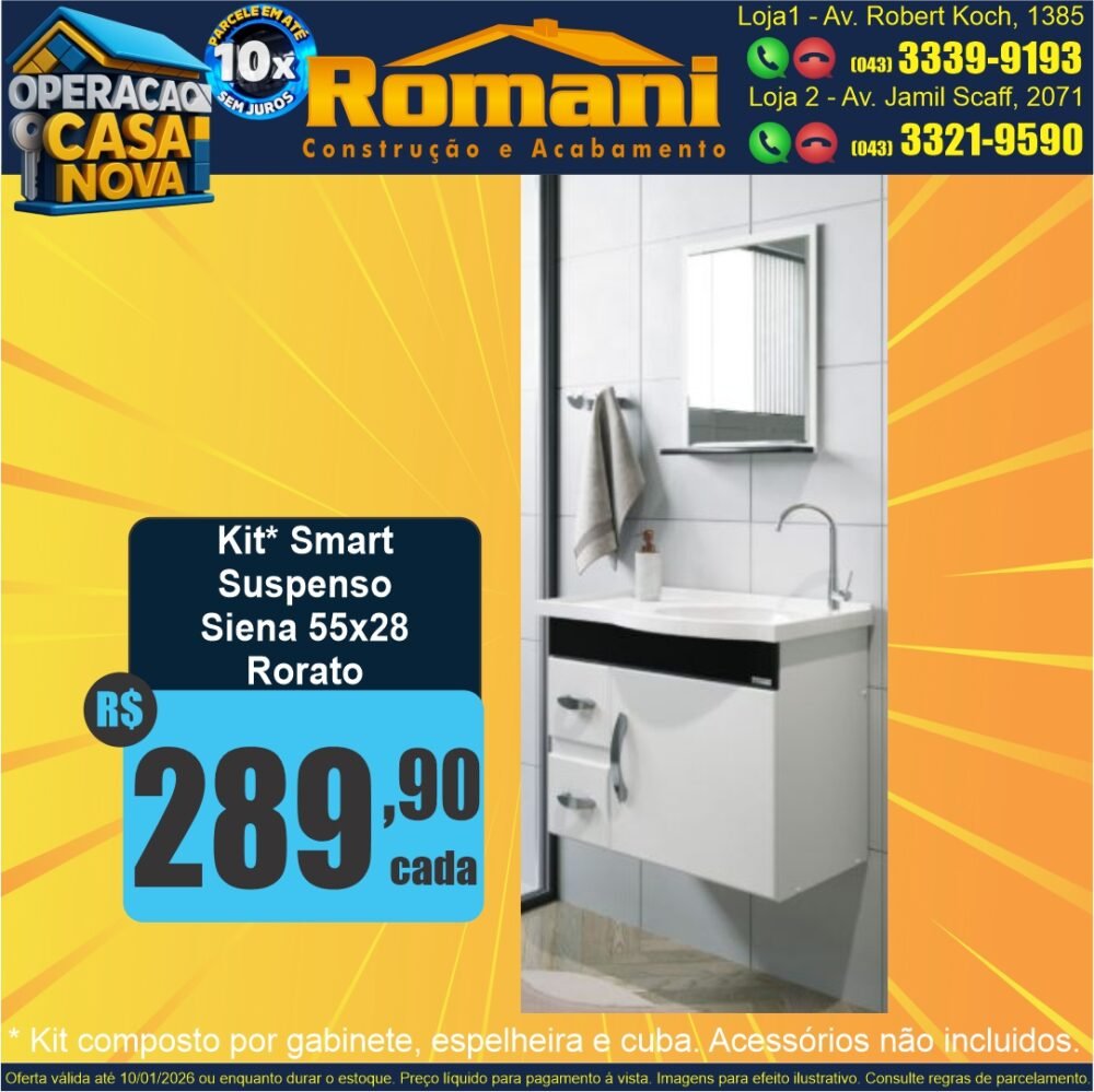 KIT SUSPENSO SIENA 55X28 COM EPELHEIRA E CUBA SINTETICA RORATO OFERTA PROMOCAO BARATO