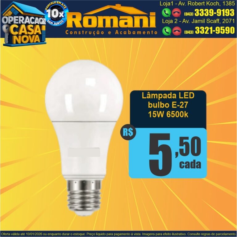 LAMPADA LED BULBO 15W E27 6500K LUZ FRIA OFERTA PROMOCAO BARATO