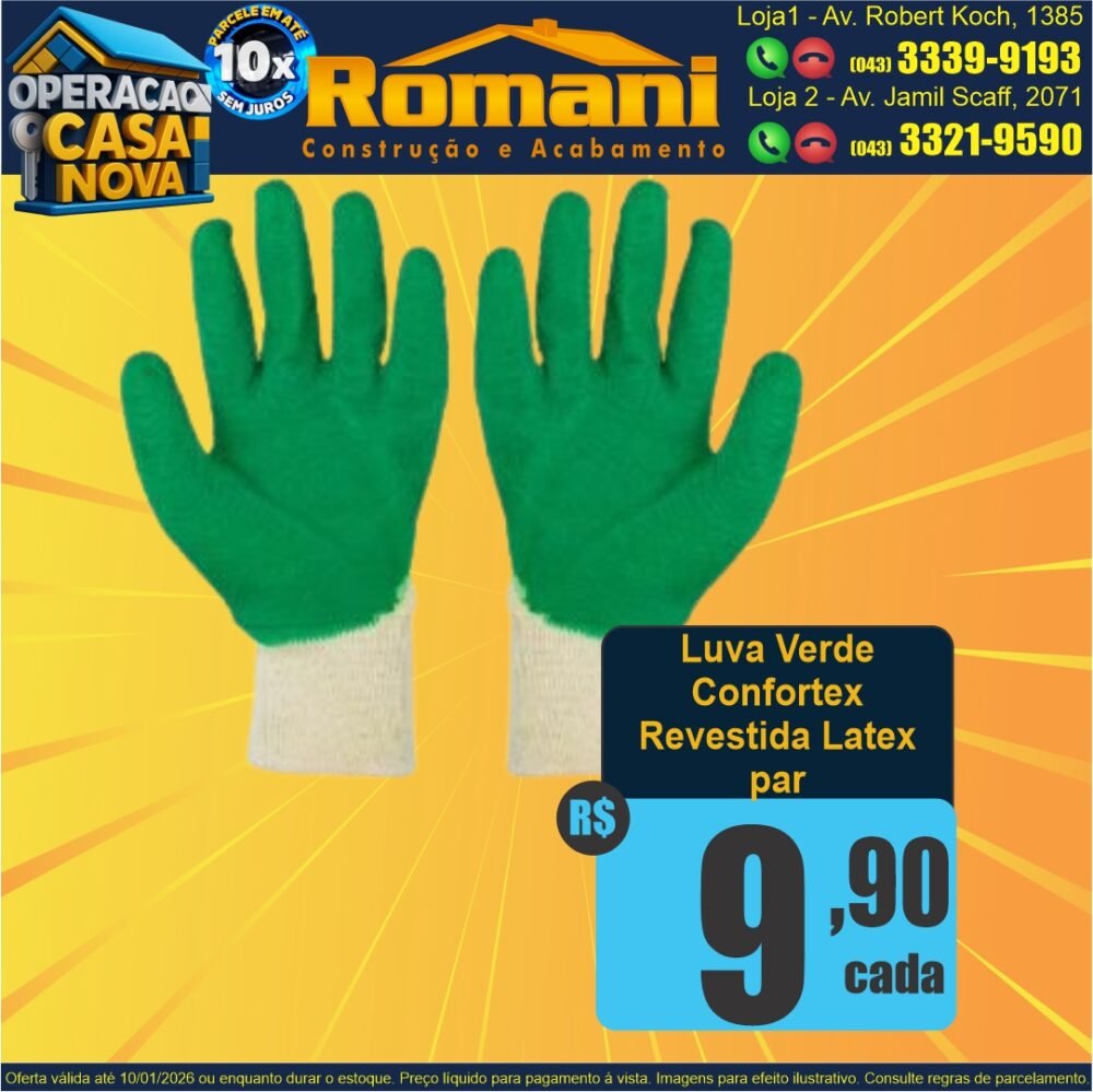 LUVA VERDE REVESTIDA LATEX VERDE BARATA PROMOCAO OFERTA