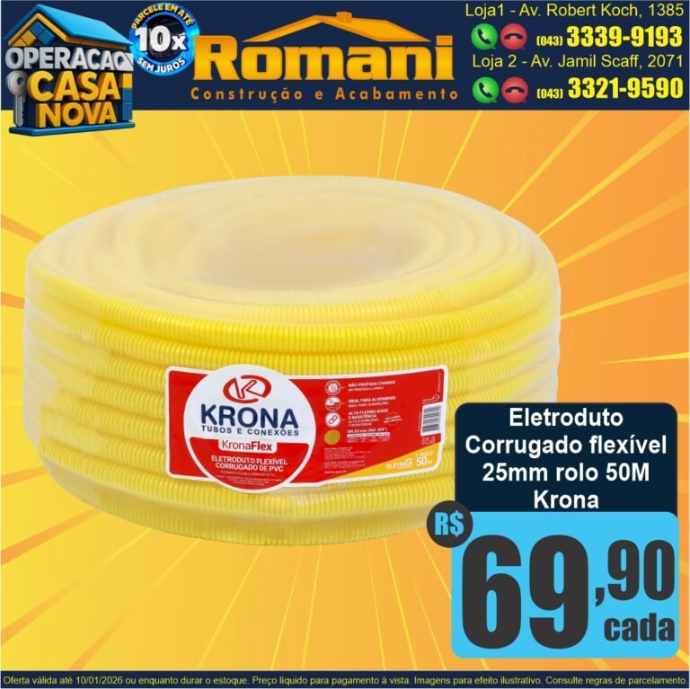 MANGUEIRA ELETRODUTO CORRUGADO FLEXIVEL 25MM SIMILAR A TIGREFLEX ROLO 50M KRONA OFERTA PROMOCAO BARATO