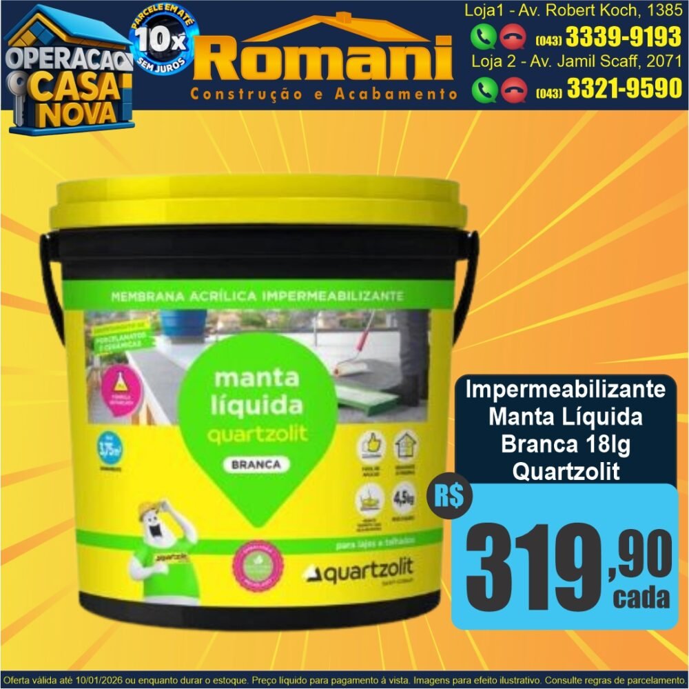 MANTA LIQUIDA VEDA LAJE BRANCO 18KG QUARTZOLIT OFERTA PROMOCAO