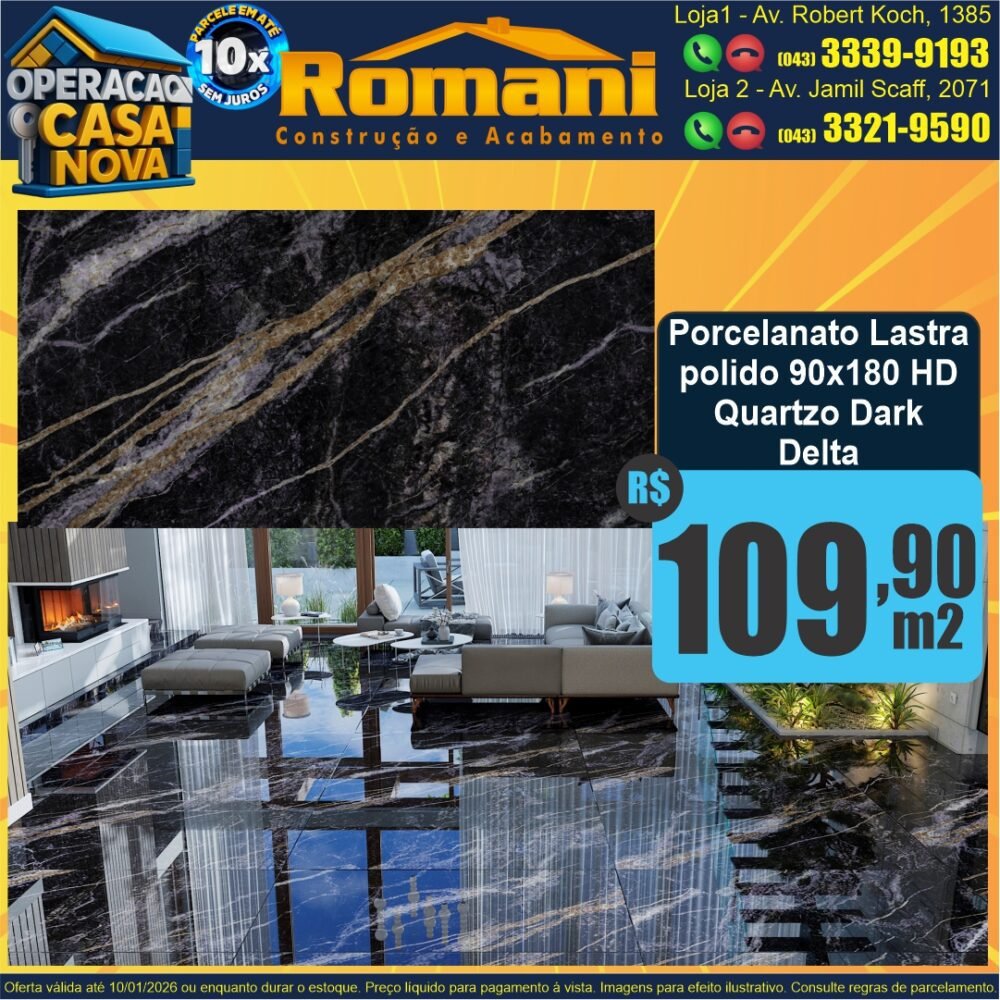 Porcelanato Lastra 90x180 polido retificado quartzo dark delta nova