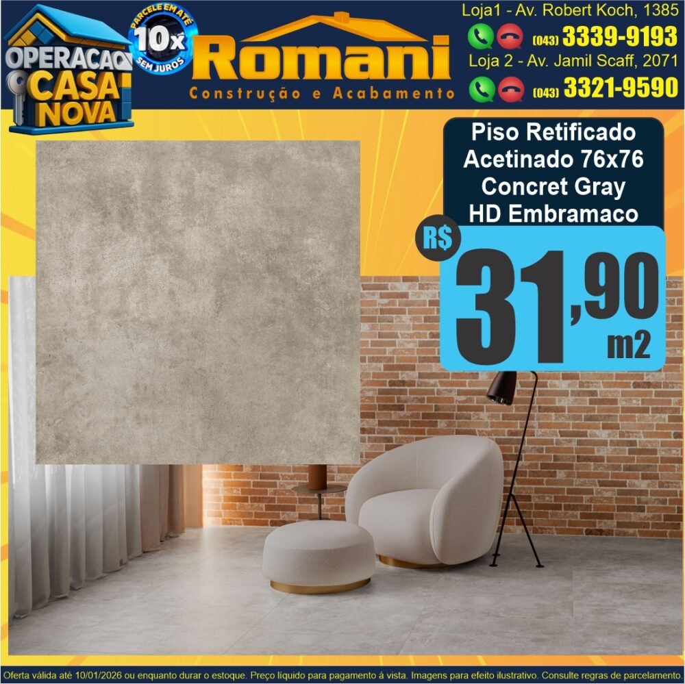 piso extra 76x76 acetinado concret grey embramaco