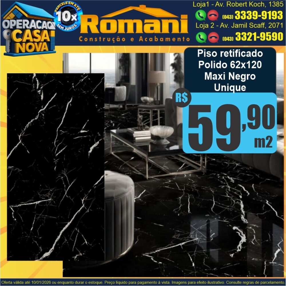 piso hd extra retificado 60x120 polido maxi negro black preto polido ceral unique promocao oferta