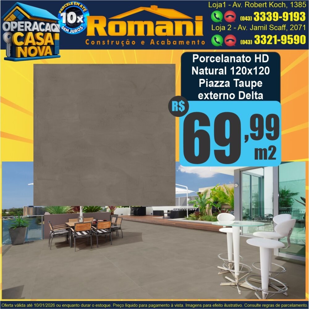 porcelanato 120x120 retificado natural externo piazza taupe delta