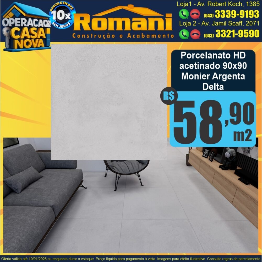 porcelanato acetinado monier argenta 90x90 delta