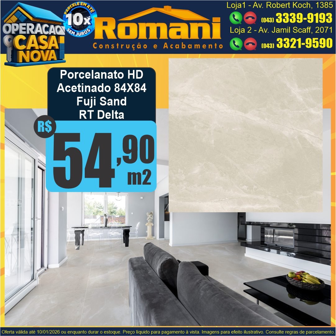 porcelanato acetinado reficidado 84x84 fuji sand delta hd