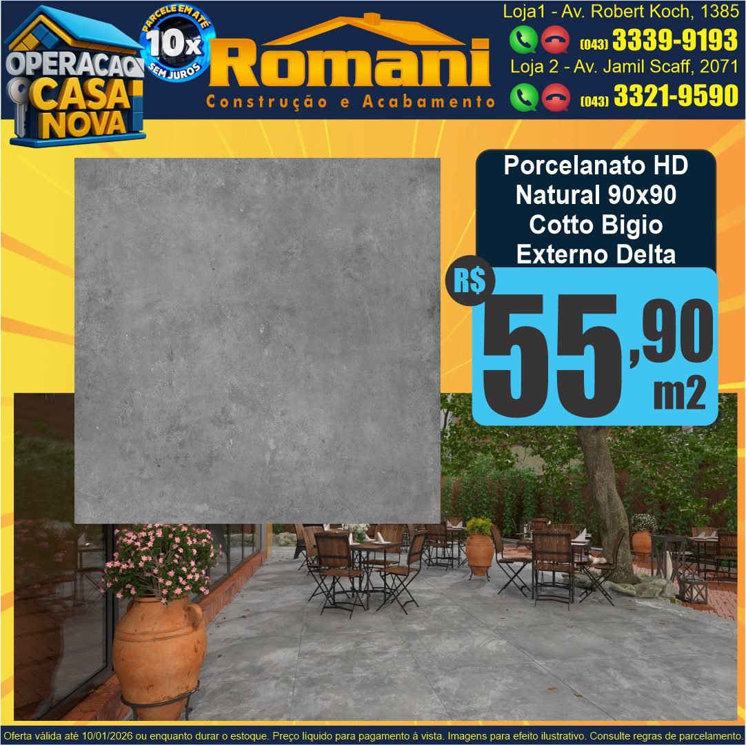 porcelanato natural externo cotto bigio 90x90 retificado delta