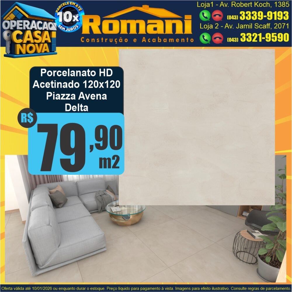 porcelanato piazza avena acetinado retificado 120x120 delta grande formato