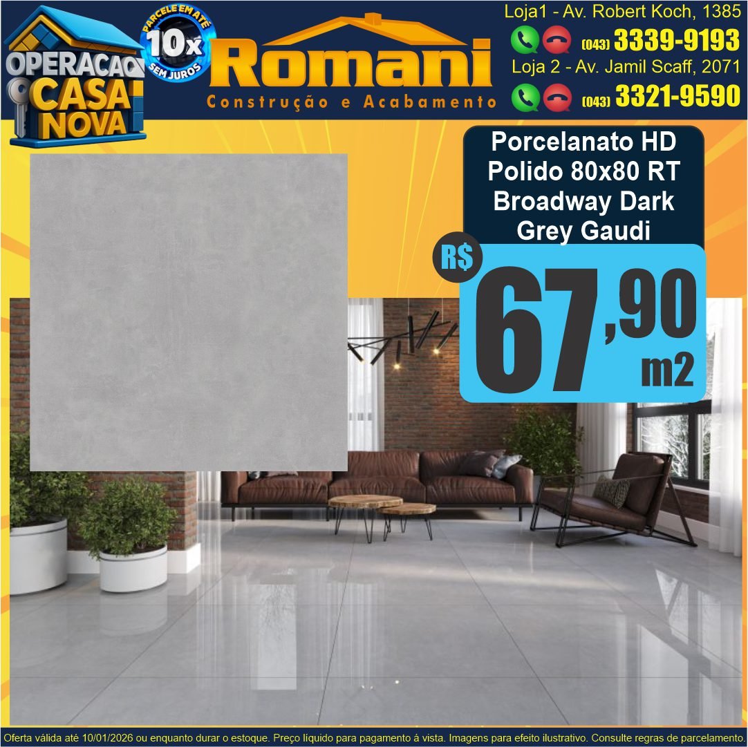 porcelanato polido retificado 80x80 hd broadwey dark grey gaudi