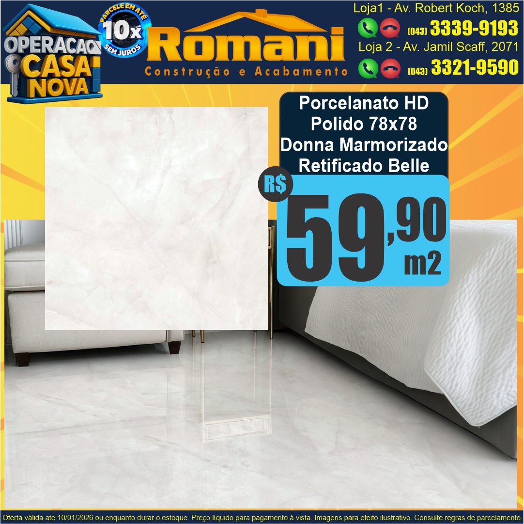 porcelanato polido retificado marmorizado hd donna 78x78 belle ceral