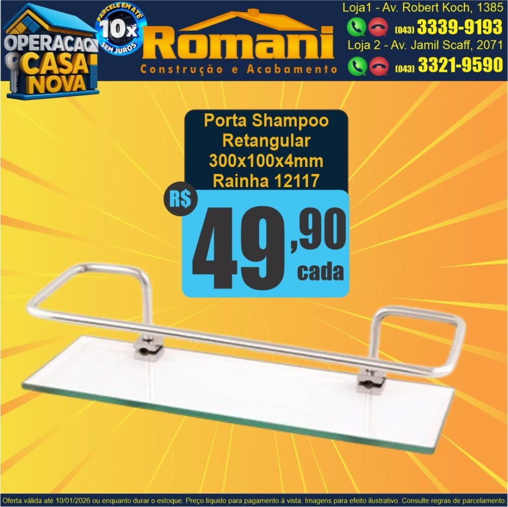 porta shampoo vidro metral cromado rainha oferta promocao