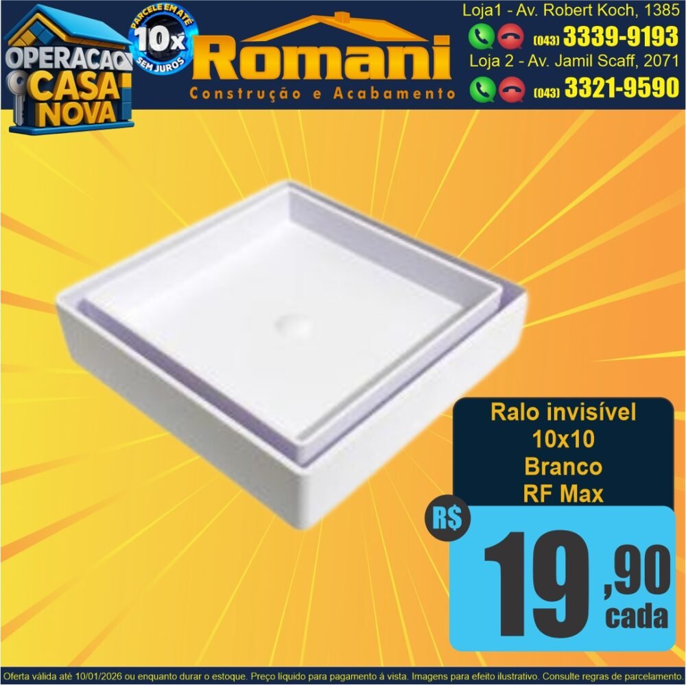 ralo invisicel 10x10 branco colto com peneira rf max promocao oferta barato