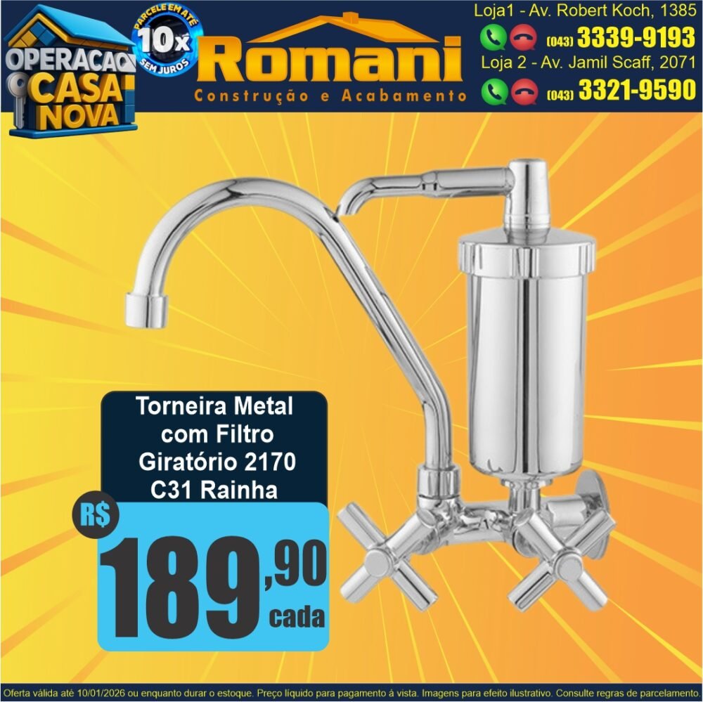 torniera giratoria metal com filtro rainha promocao oferta