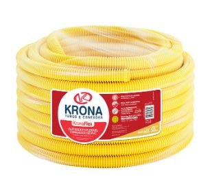 ELETRODUTO CORRUGADO AMARELO 3/4" (25MM) ROLO 50M KRONA