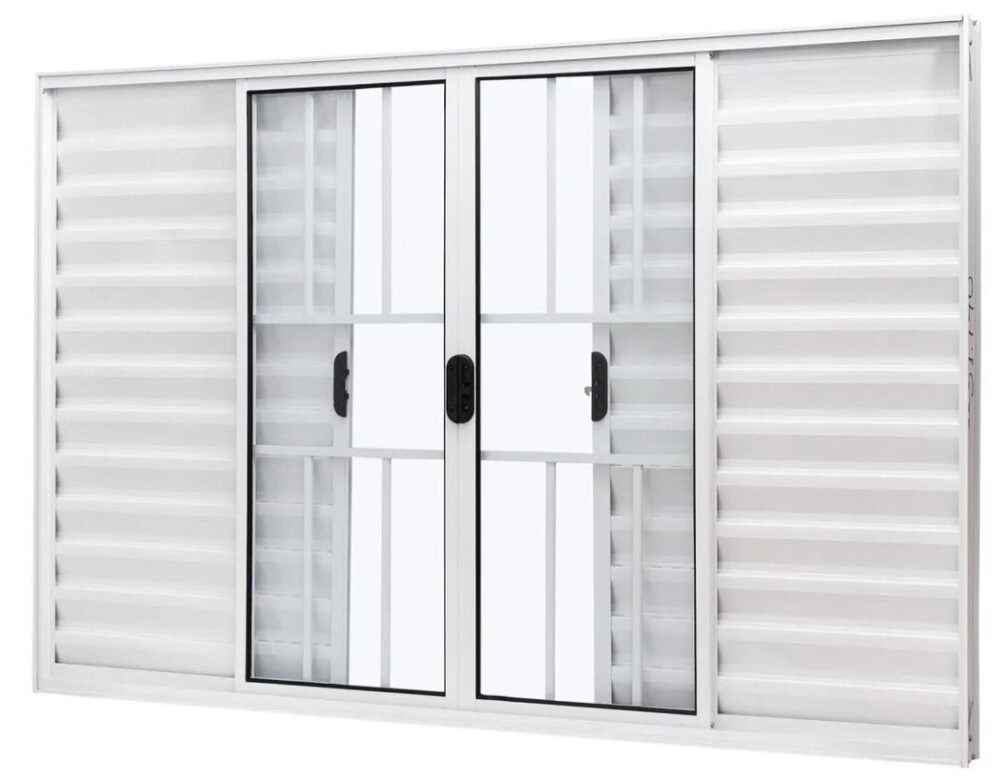 VENEZIANA ALUMINIO 6FOLHAS MOD BRANCO C/VIDRO C/GRADE 100X120 JP