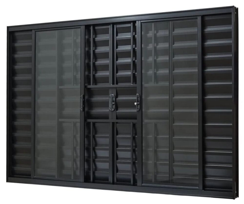 VENEZIANA ALUMINIO 6FOLHAS MOD PRETA C/VIDRO C/GRADE 120X200 JP