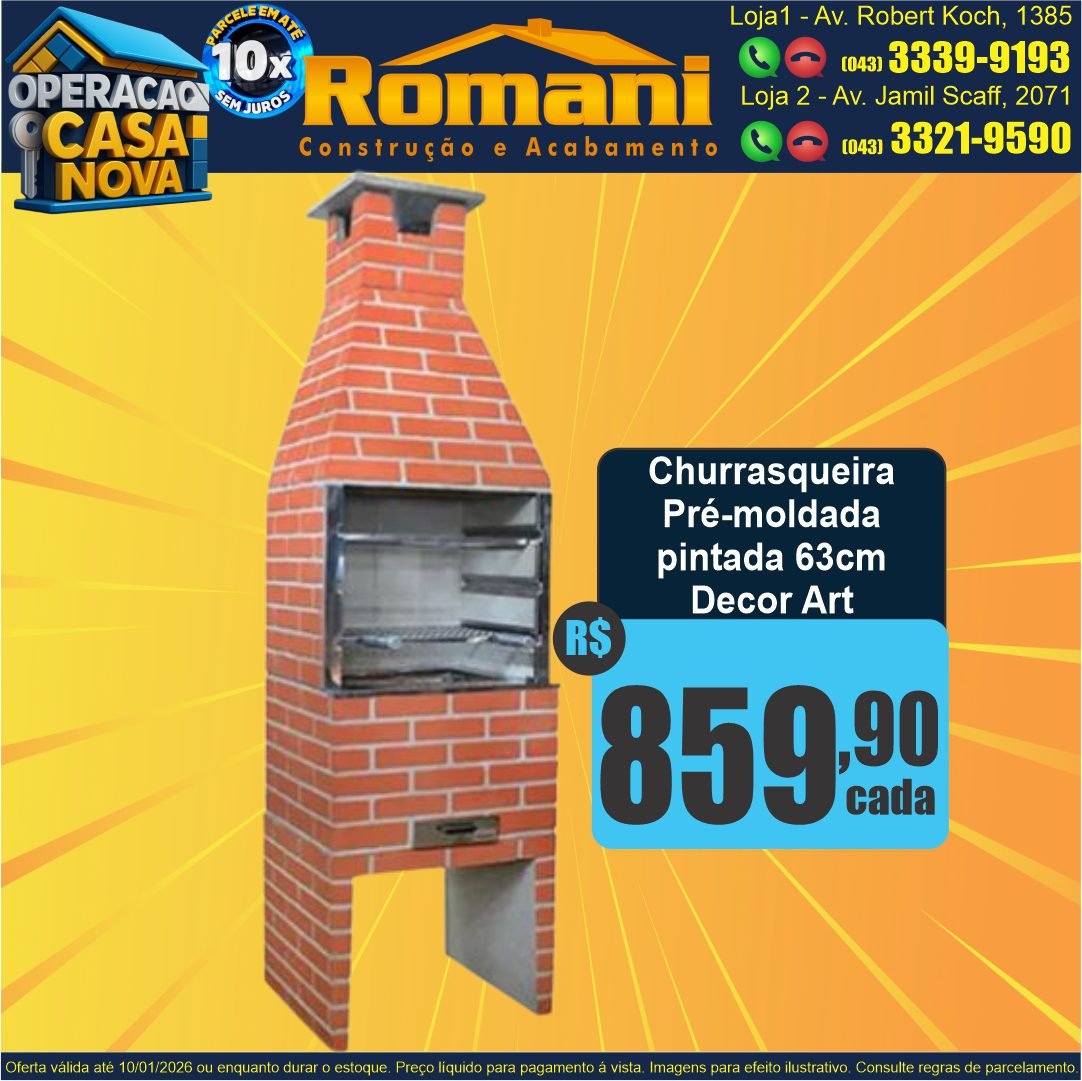 churrasqueira pre moldada decor art media 63 pintada tijolinho promocao